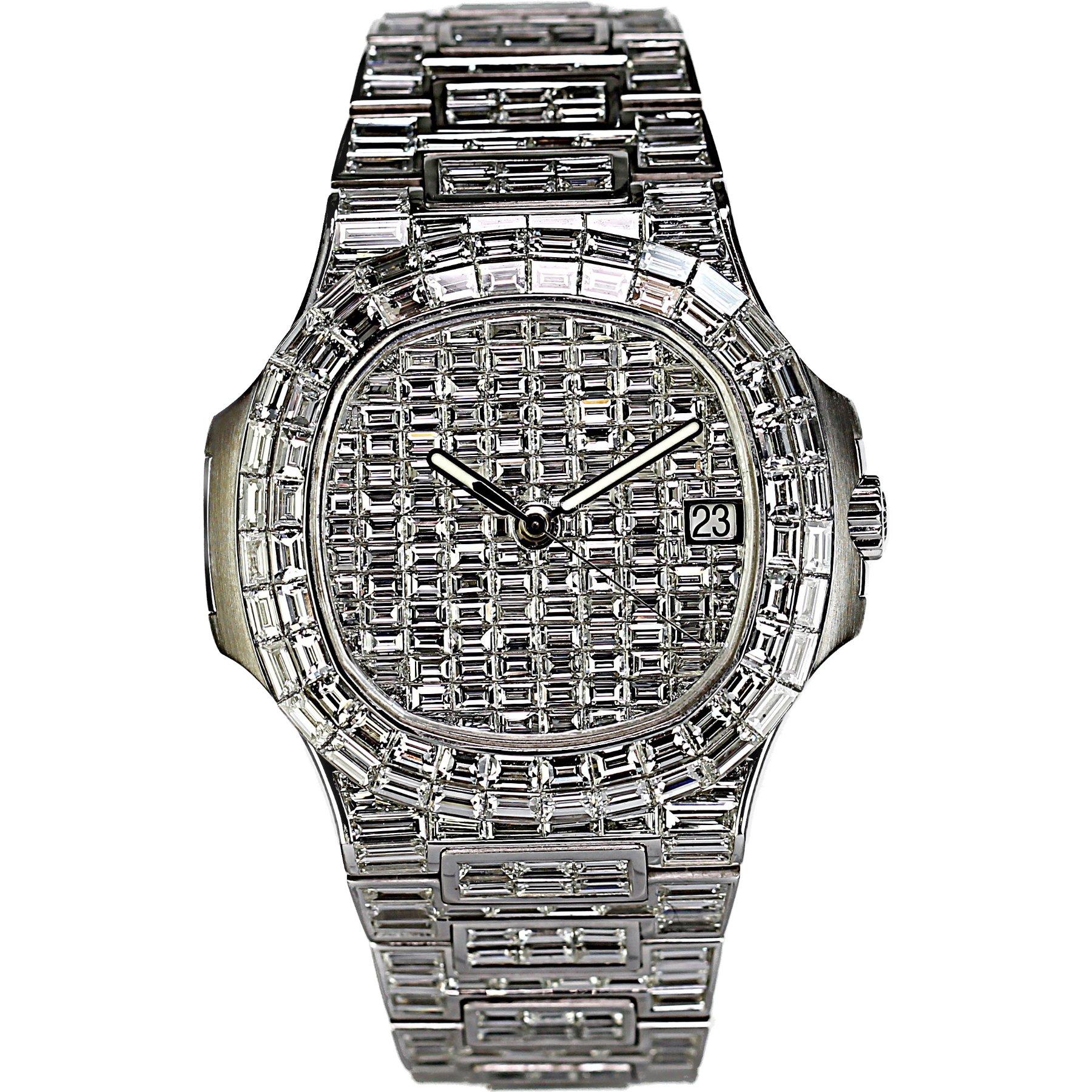Patek Philippe nautilus 5711 white gold full baguette, diamonds, # 513